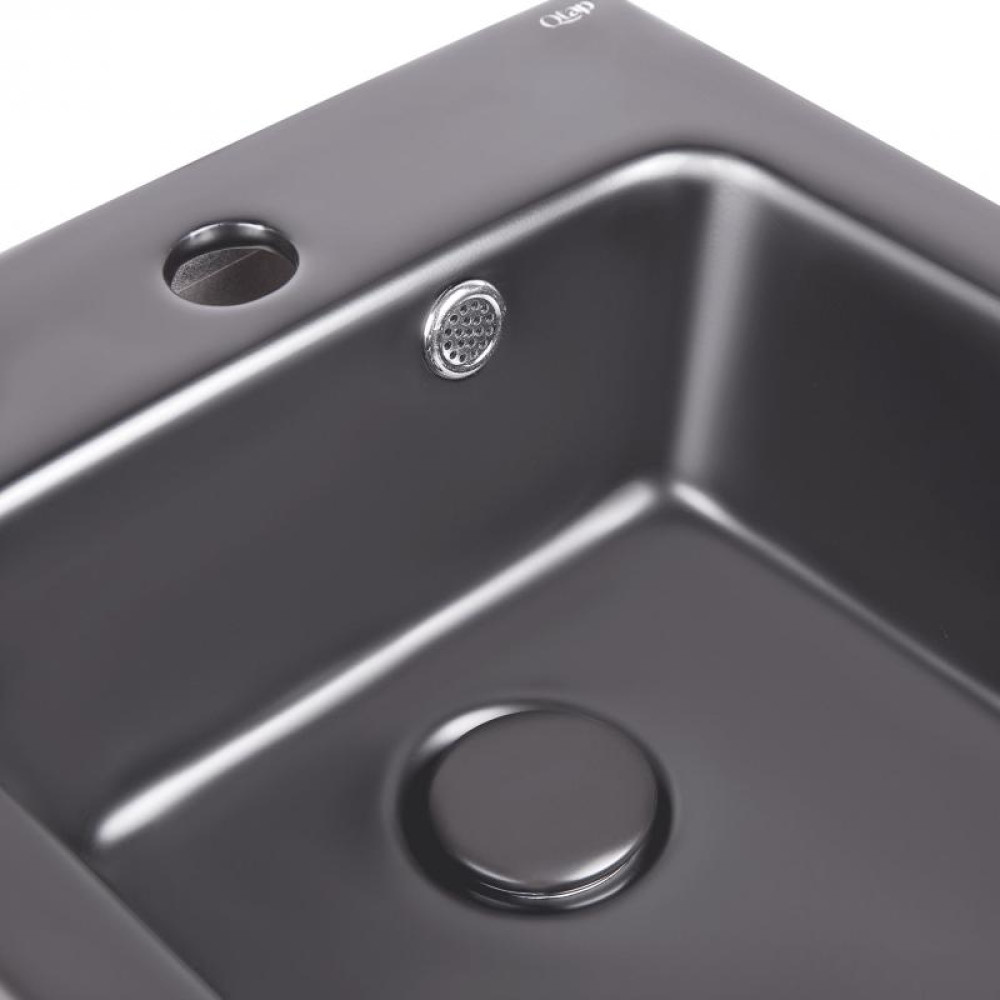 Раковина підвісна моноблок Qtap Tern Matt black з донним клапаном QT1711G808MB