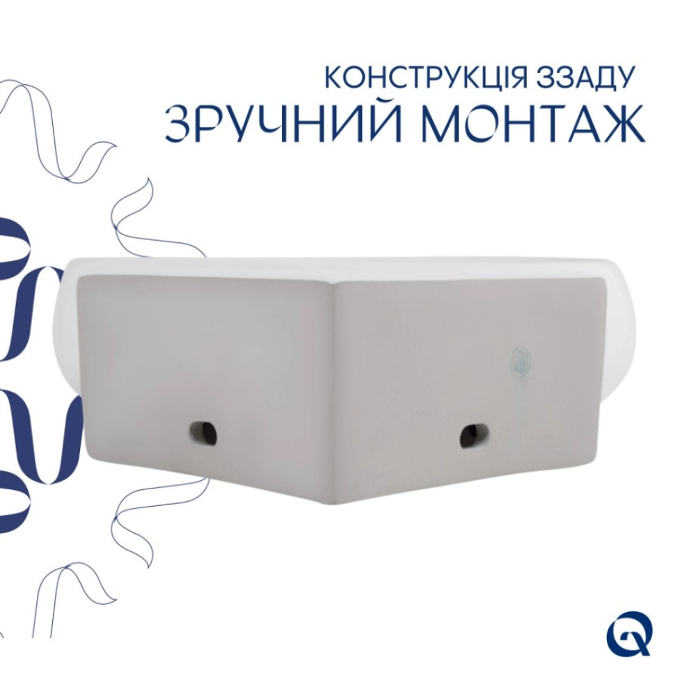 Раковина подвесная Qtap Leo N 380x360x130 мм, White, угловая, овальная, без донного клапана QT11115010WN