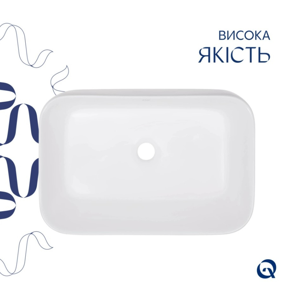 Раковина накладна Qtap Scorpio 550х390х120 мм, White, прямокутна, без донного клапана QT14112243WN