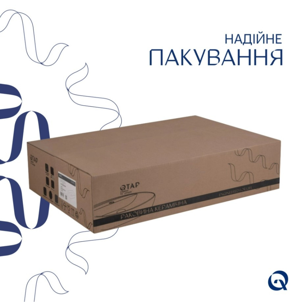 Раковина накладна Qtap Scorpio 550х390х120 мм, White, прямокутна, без донного клапана QT14112243WN