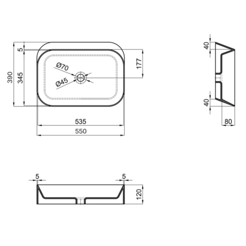 Раковина накладна Qtap Scorpio 550х390х120 мм, White, прямокутна, без донного клапана QT14112243WN