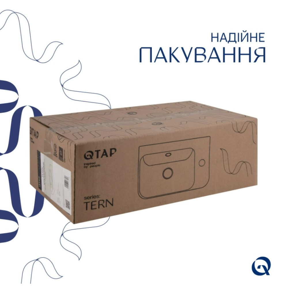 Раковина подвесная Qtap Tern 450х250х158 мм, White, правая, прямоугольная, без донного клапана QT1711H02LW