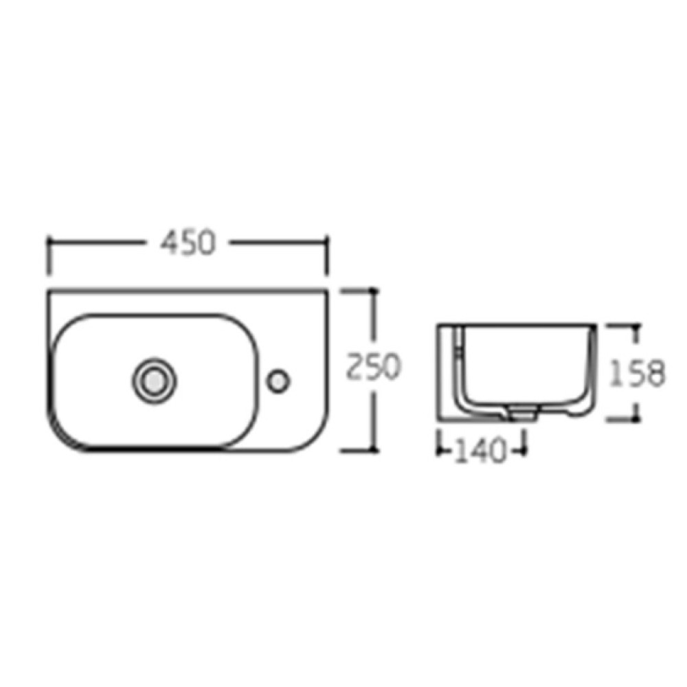 Раковина подвесная Qtap Tern 450х250х158 мм, White, правая, прямоугольная, без донного клапана QT1711H02LW