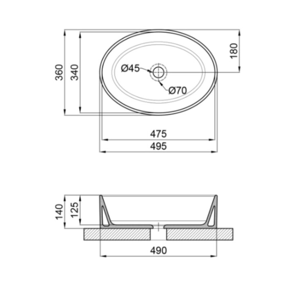 Раковина Qtap Kolibri без донного клапана QT10113054WN