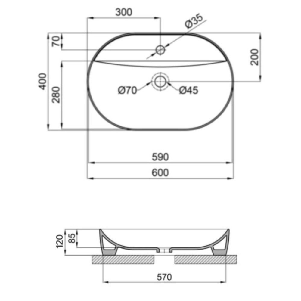 Раковина накладна Qtap Scorpio 600х400х120 мм, White, овальна, без донного клапана QT14118045W