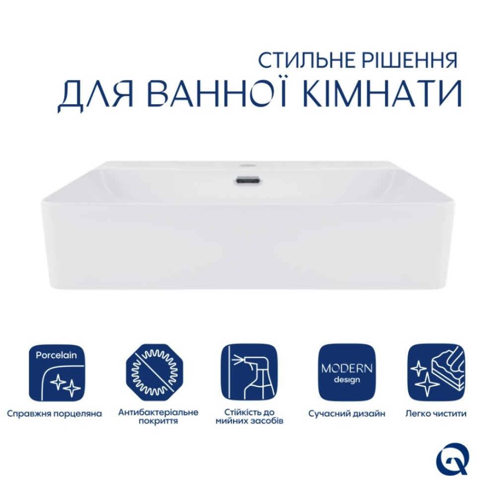 Раковина подвесная Qtap Nando LT 610х420х140 мм, White, прямоугольная, без донного клапана QT12116146W