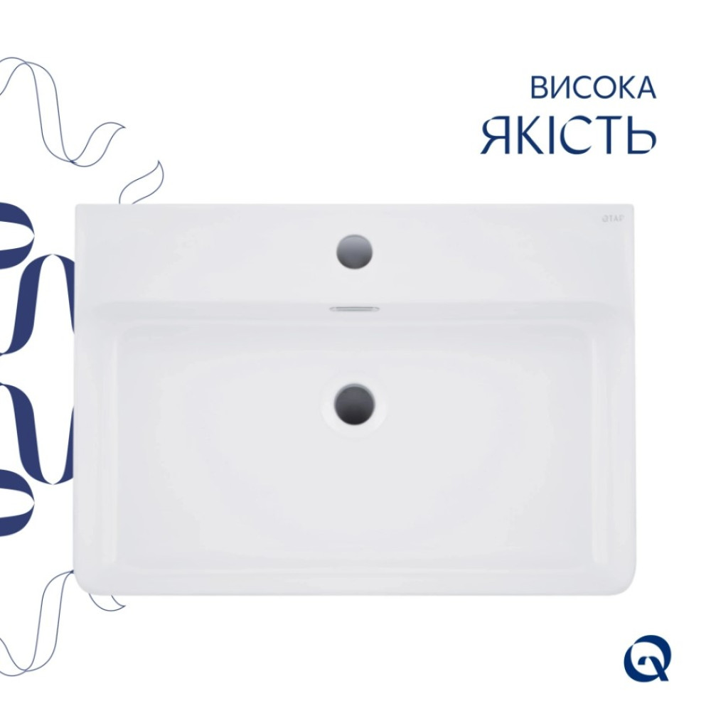 Раковина подвесная Qtap Nando LT 610х420х140 мм, White, прямоугольная, без донного клапана QT12116146W