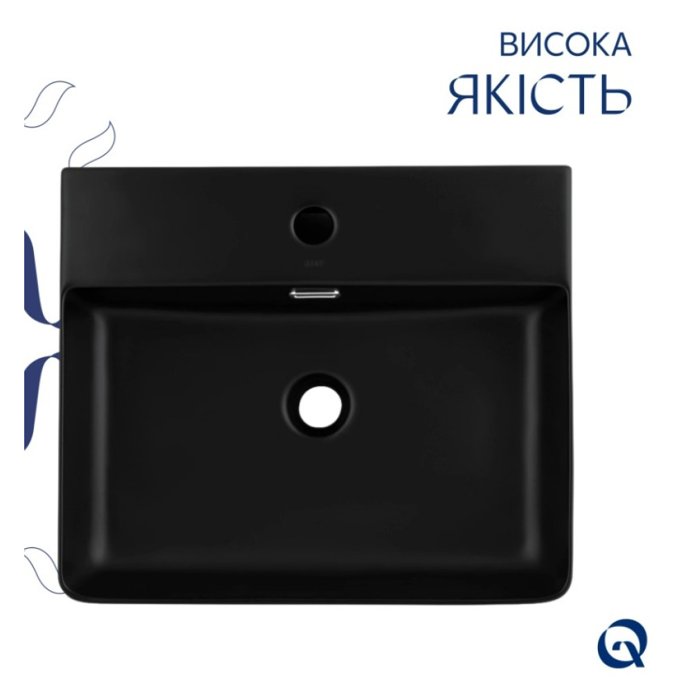 Раковина підвісна Qtap Nando LT 500х420х130 Matt Black без донного клапана QT12116146AMB