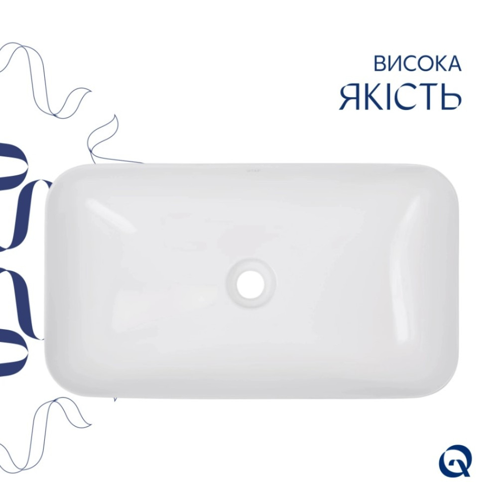 Раковина накладна Qtap Tern 610x350x135 мм, White, прямокутна, без донного клапана QT17118140W