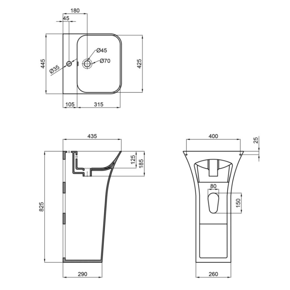 Раковина Qtap Crow напольная без донного клапана QT0511G315WN