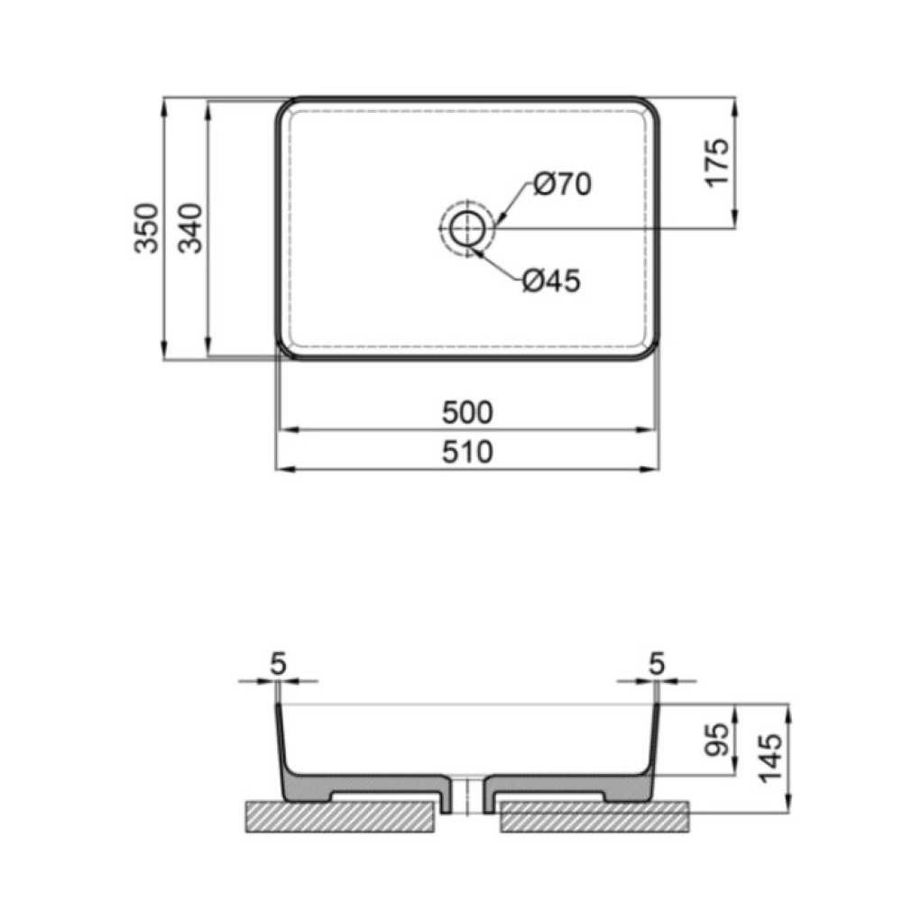 Раковина Qtap Tern без донного клапана QT1711A055MBN