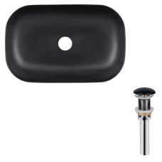 Комплект Qtap Robin: Раковина накладная прямоугольная 600x390x150 мм Matt Black + Донный клапан PU03 (QT132143PMBMBN47296)