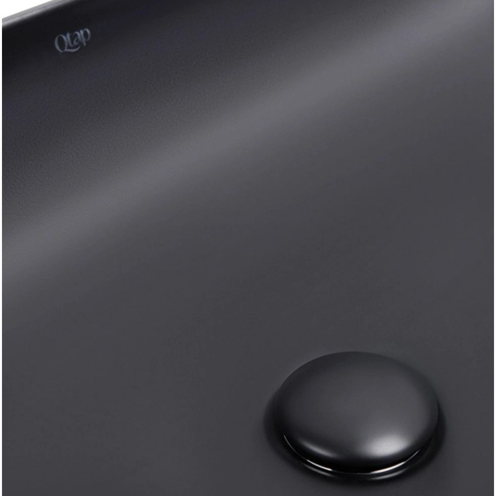 Комплект Qtap Robin: Раковина накладная прямоугольная 600x390x150 мм Matt Black + Донный клапан PU03 (QT132143PMBMBN47296)
