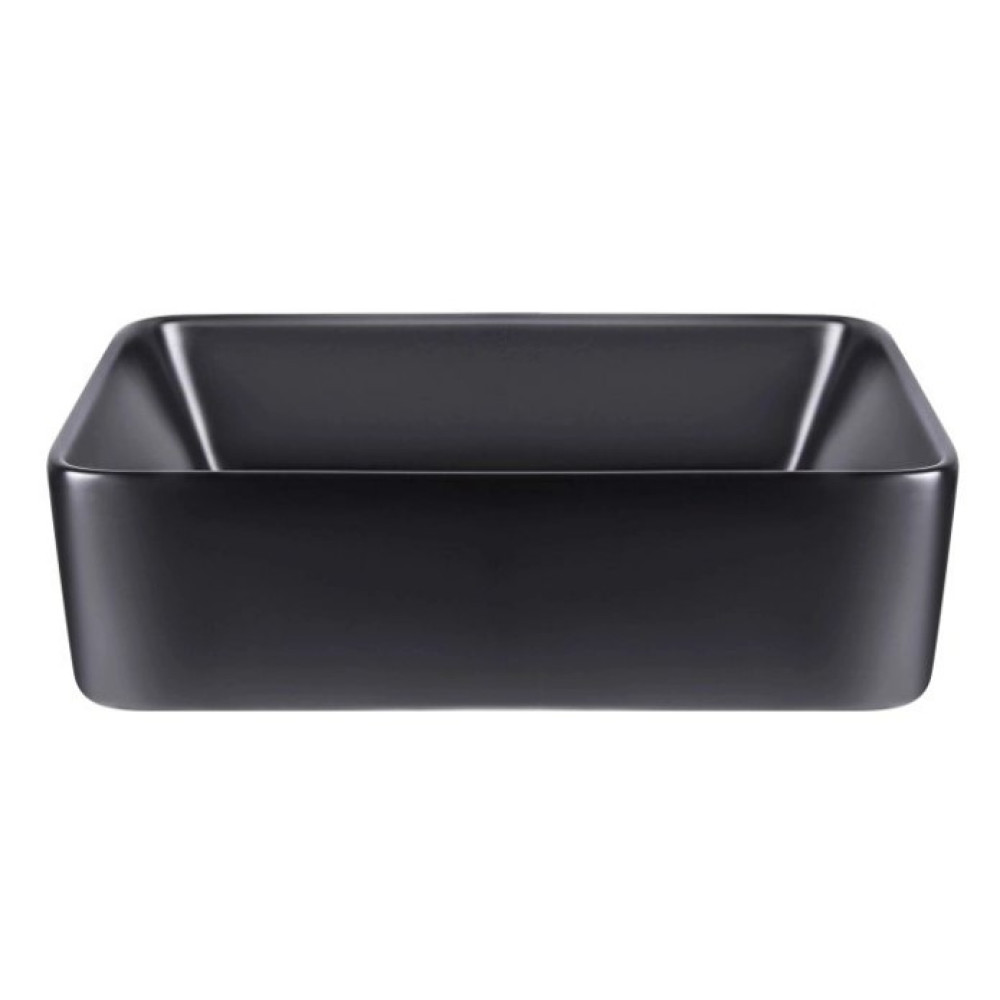 Комплект Qtap Tern: Раковина накладная прямоугольная 480х370х135 мм Matt Black + Донный клапан PU03 (QT172074MBMBN47300)