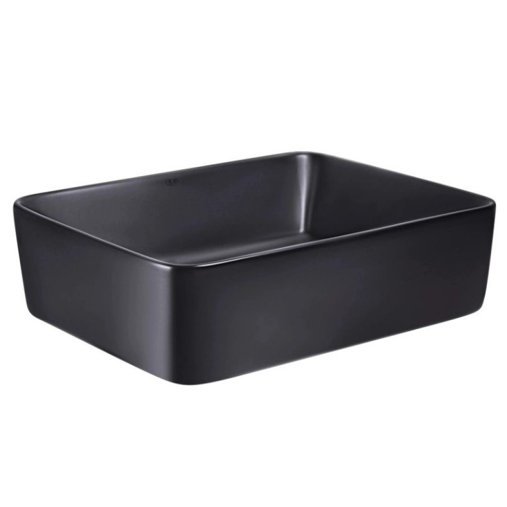 Комплект Qtap Tern: Раковина накладная прямоугольная 480х370х135 мм Matt Black + Донный клапан PU03 (QT172074MBMBN47300)