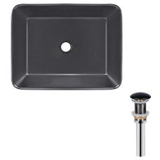 Комплект Qtap Tern: Раковина накладная прямоугольная 480х370х135 мм Matt Black + Донный клапан PU03 (QT172074MBMBN47300)