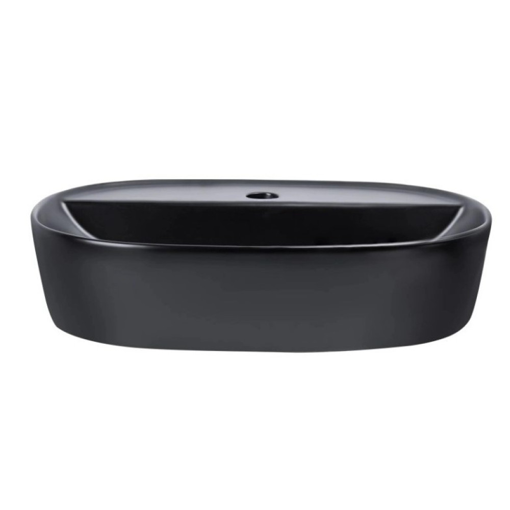 Комплект Qtap Scorpio: Раковина накладная овальная 500x380x120 мм Matt Black + Донный клапан PU03 (QT142202MBMBN47312)