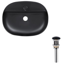 Комплект Qtap Scorpio: Раковина накладная овальная 500x380x120 мм Matt Black + Донный клапан PU03 (QT142202MBMBN47312)