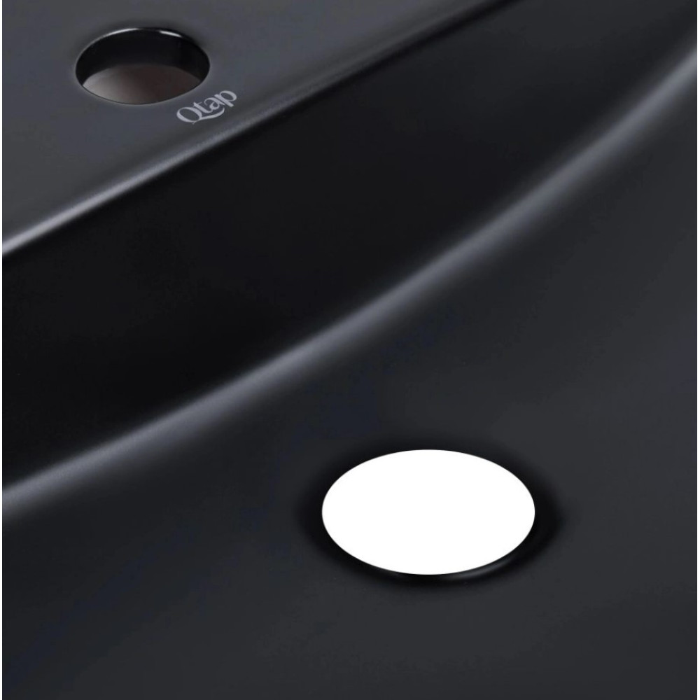 Комплект Qtap Scorpio: Раковина накладная овальная 500x380x120 мм Matt Black + Донный клапан PU03 (QT142202MBMBN47312)