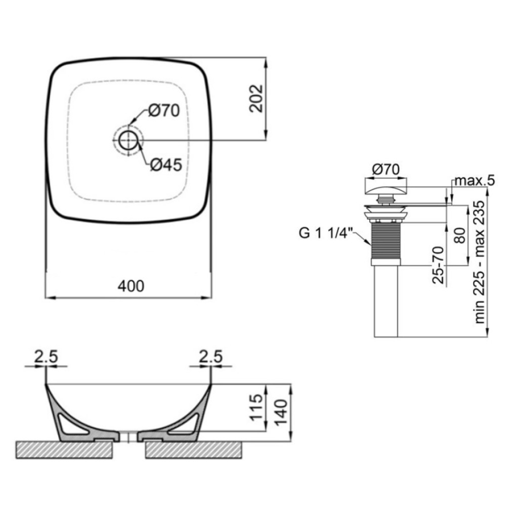 Раковина накладная Qtap Kolibri 400х400х140 Matt Black с донным клапаном QT10112144MBMBN47316