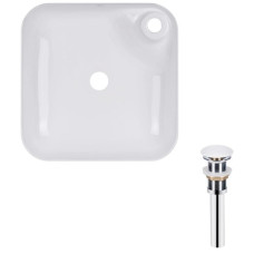 Комплект Qtap Stork: Раковина накладная квадратная 430x430x125 мм White + Донный клапан PU02 (QT15112194WN47318)