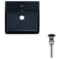 Комплект Qtap Nando LT: Раковина подвесная прямоугольная 500х420х130 мм Matt Black + Донный клапан PU03O (QT12112173SMBMBN47322)