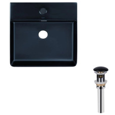 Комплект Qtap Nando LT: Раковина подвесная прямоугольная 500х420х130 мм Matt Black + Донный клапан PU03O (QT12112173SMBMBN47322)