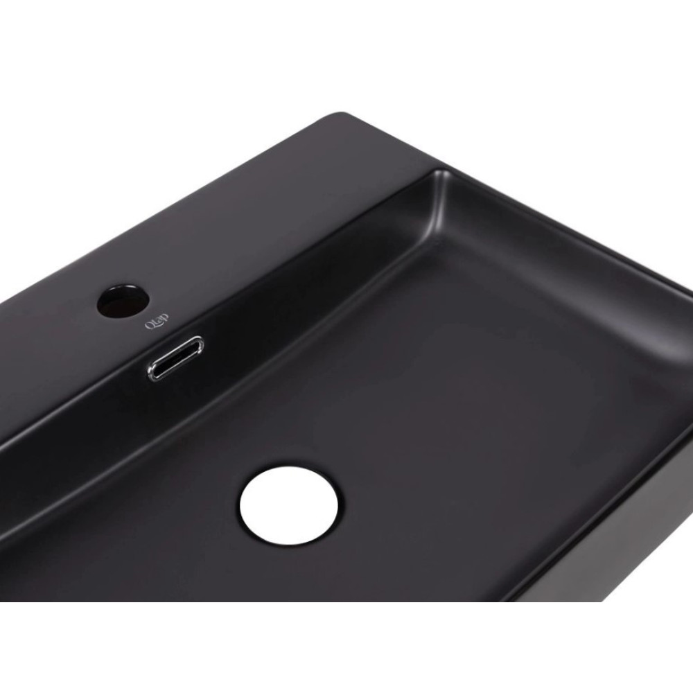 Комплект Qtap Nando LT: Раковина подвесная прямоугольная 500х420х130 мм Matt Black + Донный клапан PU03O (QT12112173SMBMBN47322)