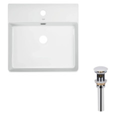 Комплект Qtap Nando LT: Раковина подвесная прямоугольная 500х420х130 мм White + Донный клапан PU02O (QT12112173SWN47323)