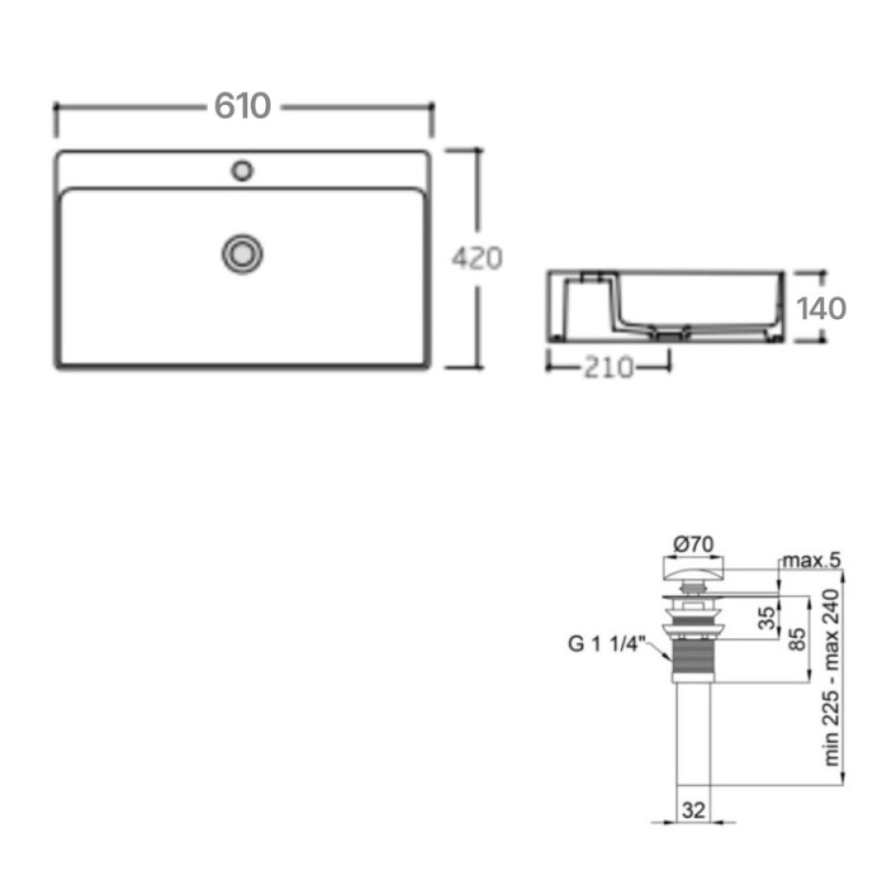 Раковина підвісна Qtap Nando LT 610х420х140 White з донним клапаном QT12112173WN47326