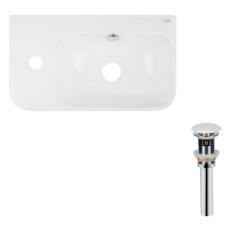 Комплект Qtap Tern: Раковина подвесная прямоугольная левая 450х250х158 мм White + Донный клапан PU02O (QT17115117LWN47327)