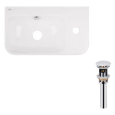 Комплект Qtap Tern: Раковина подвесная прямоугольная правая 450х250х158 мм White + Донный клапан PU02O (QT17115117RWN47328)