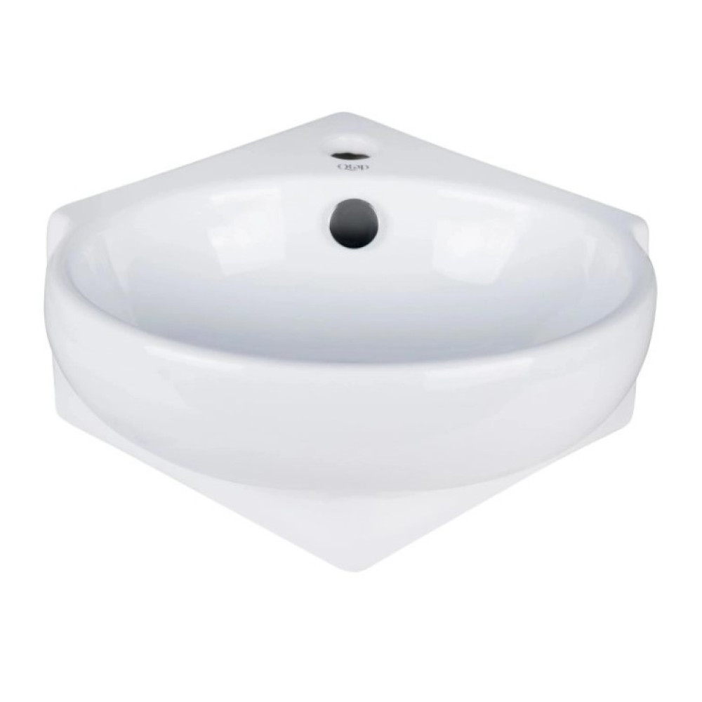 Комплект Qtap Leo N: Раковина подвесная угловая овальная 380x360x130 мм WHITE + Донный клапан PU02O (QT11115010WN47331)