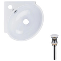 Комплект Qtap Leo N: Раковина подвесная угловая овальная 380x360x130 мм WHITE + Донный клапан PU02O (QT11115010WN47331)