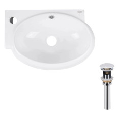 Комплект Qtap Leo: Раковина подвесная овальная левая 430x285x160 мм White + Донный клапан PU02O (QT11115011LWN47332)