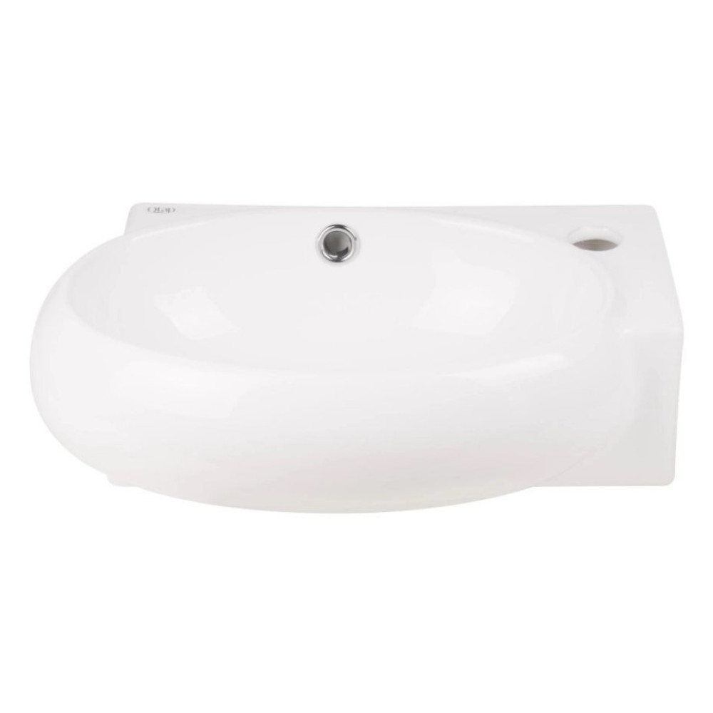 Комплект Qtap Leo: Раковина подвесная овальная правая 430x285x160 мм White + Донный клапан PU02O (QT11115011RWN47333)