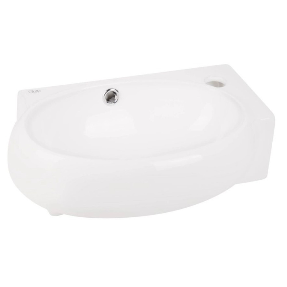 Комплект Qtap Leo: Раковина подвесная овальная правая 430x285x160 мм White + Донный клапан PU02O (QT11115011RWN47333)
