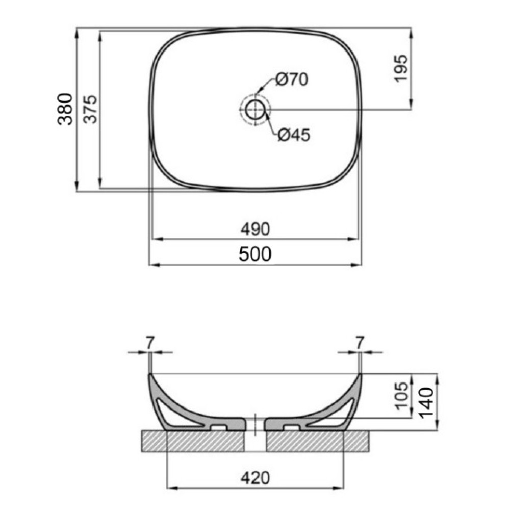 Раковина Qtap Cardinal 500х380х140 мм, White, овальная, без донного клапана QT04116302W