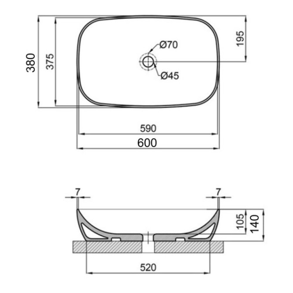 Раковина Qtap Cardinal 600х380х140 мм, White, овальная, без донного клапана QT04116257W