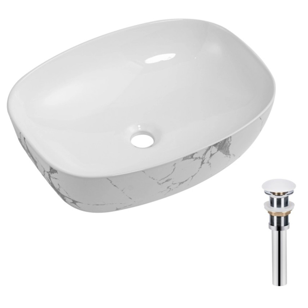 Раковина накладна Qtap Robin Marble, прямокутна, з донним клапаном QT04116302MR