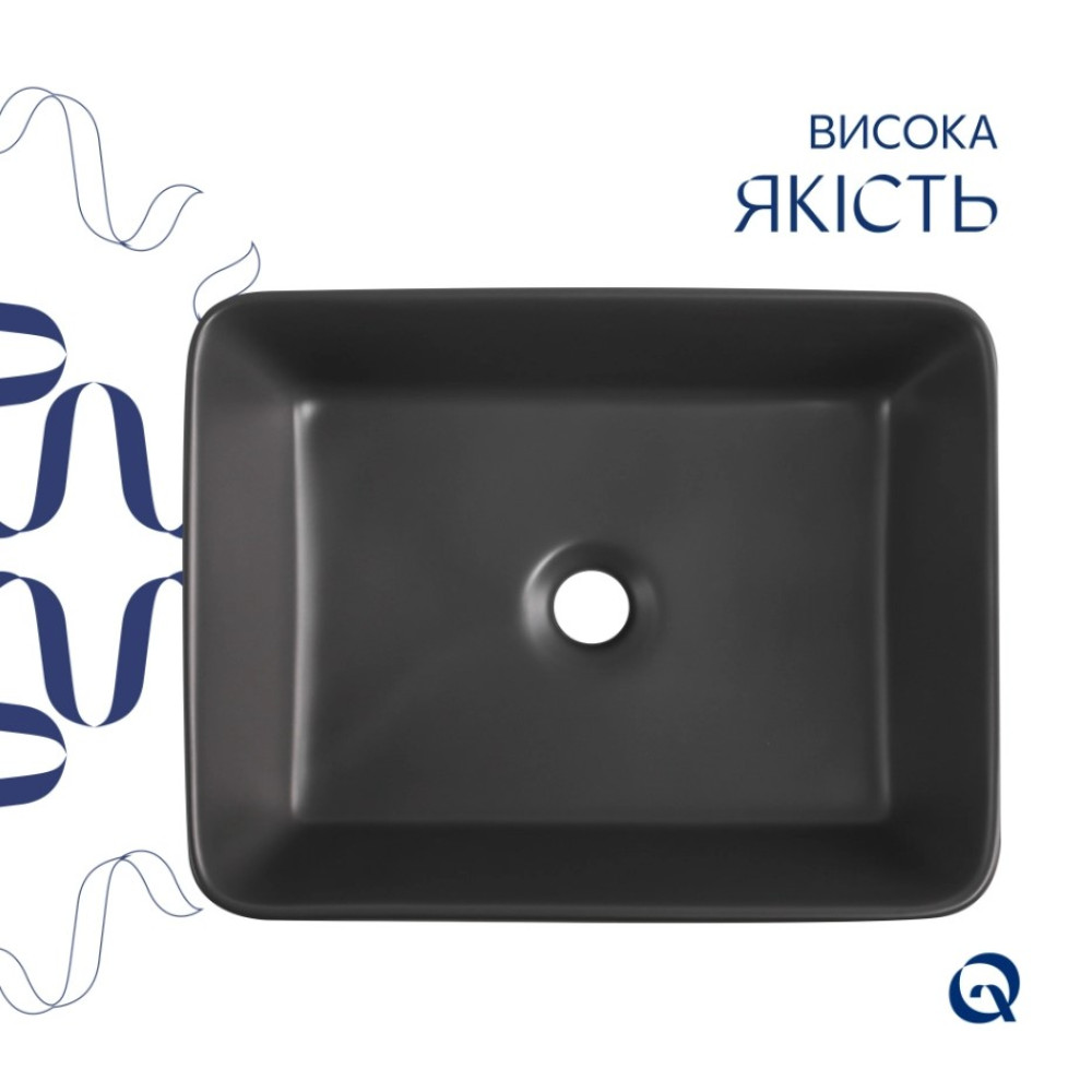 Раковина накладная Qtap Tern Anthracite, прямоугольная, с донным клапаном QT17116069AN