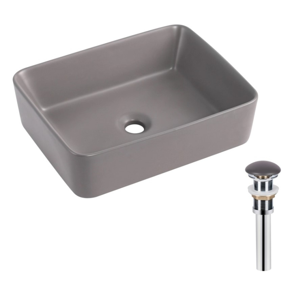 Раковина накладна Qtap Tern Stone grey, прямокутна, з донним клапаном QT17116069SG
