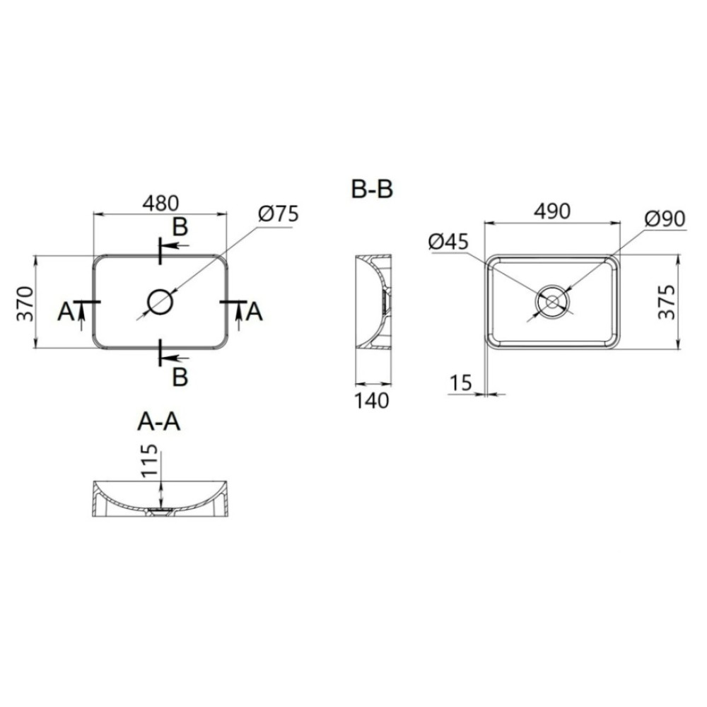 Раковина накладная Qtap Tern Beige, прямоугольная, с донным клапаном QT17116069SB