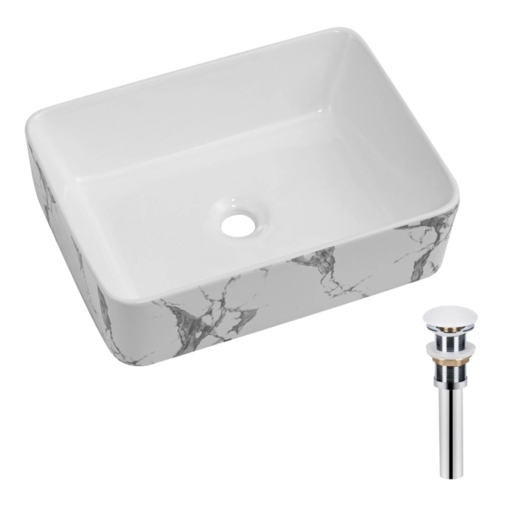 Раковина накладная Qtap Tern Marble, прямоугольная, с донным клапаном QT17116069MR