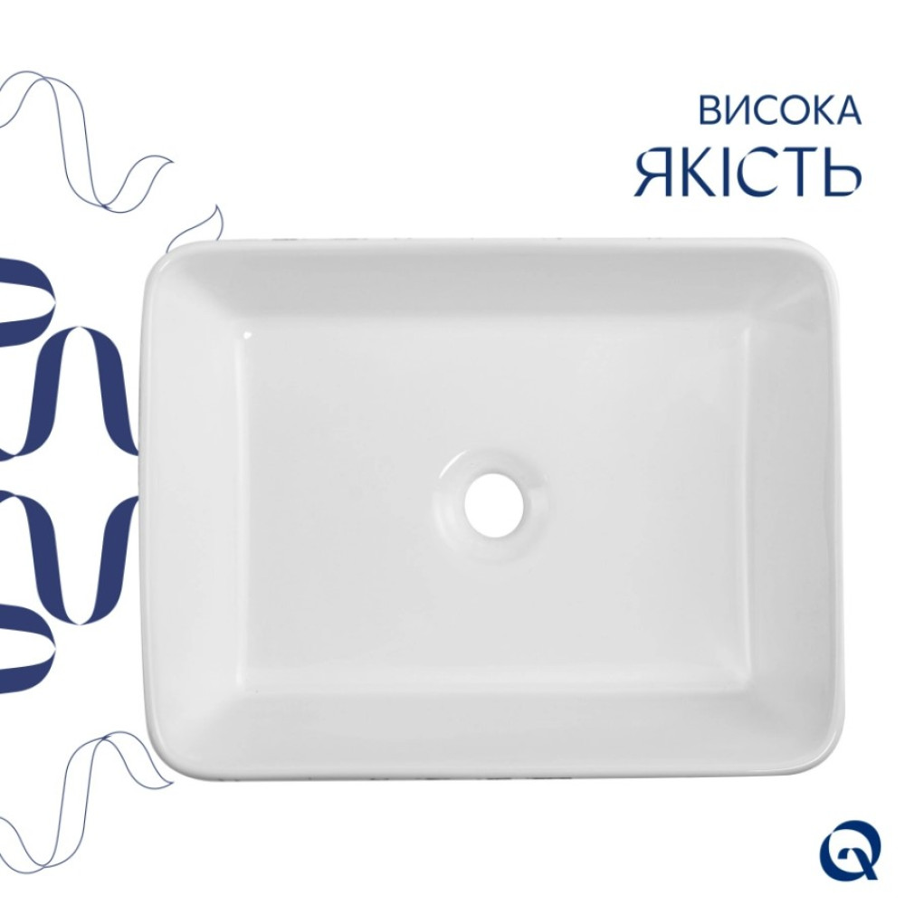 Раковина накладная Qtap Tern Marble, прямоугольная, с донным клапаном QT17116069MR