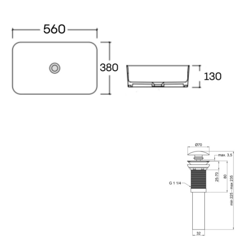 Раковина накладная Qtap Virgo N 560x380x130 White с донным клапаном QT18116308W48462