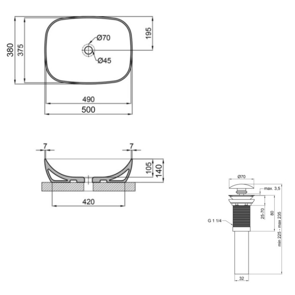 Раковина накладная Qtap Cardinal 500×380×140 White с донным клапаном QT04116302W48464