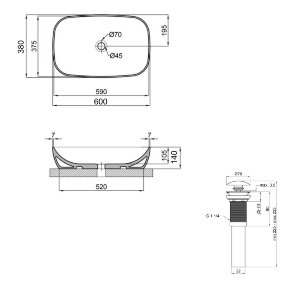Раковина накладна Qtap Cardinal 600x380x140 White з донним клапаном QT04116257W48465