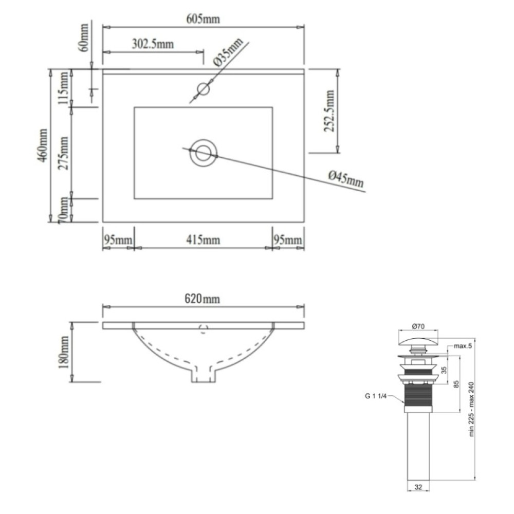 Раковина врізна меблева Qtap Albatross 620x460x180 White з донним клапаном QT01113060CW148473