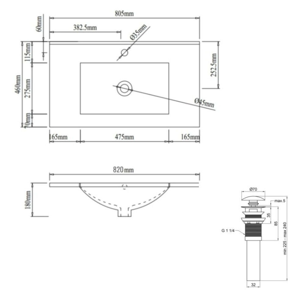 Раковина врезная мебельная Qtap Albatross 820x460x180 White с донным клапаном QT01113080CW148475